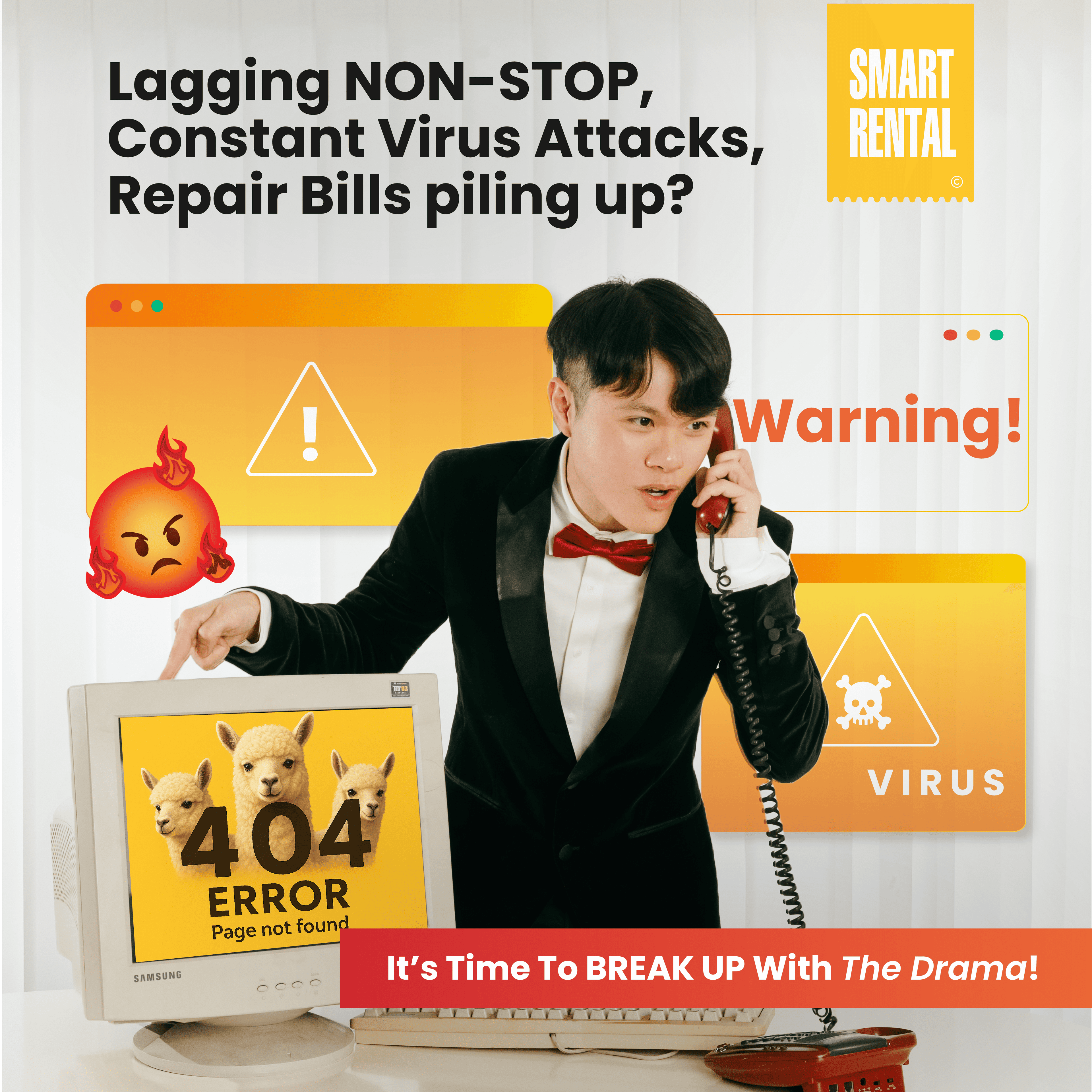 A customer examining computers before purchase/renting.